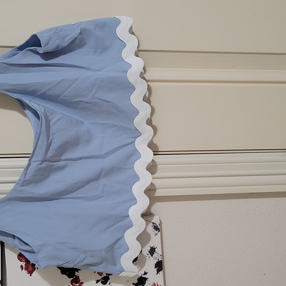 Blue Crop Top with White Trim
